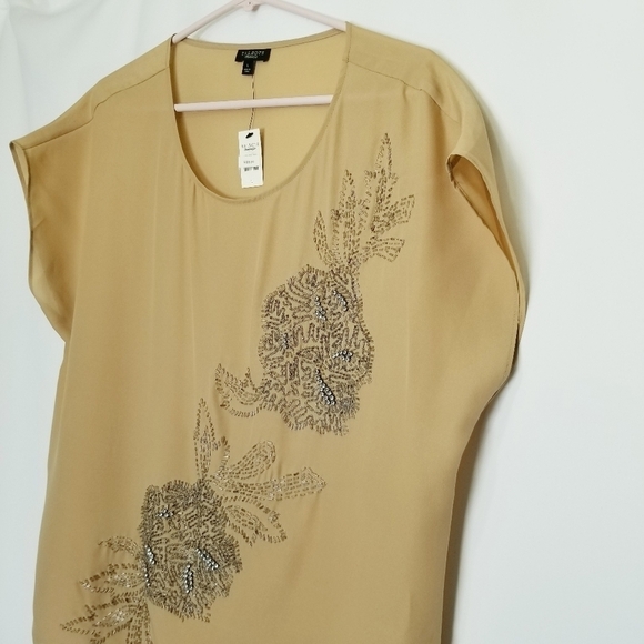 Talbots Large Blouse Gold Beaded With Rhinestones. NWT - Picture 15 of 16